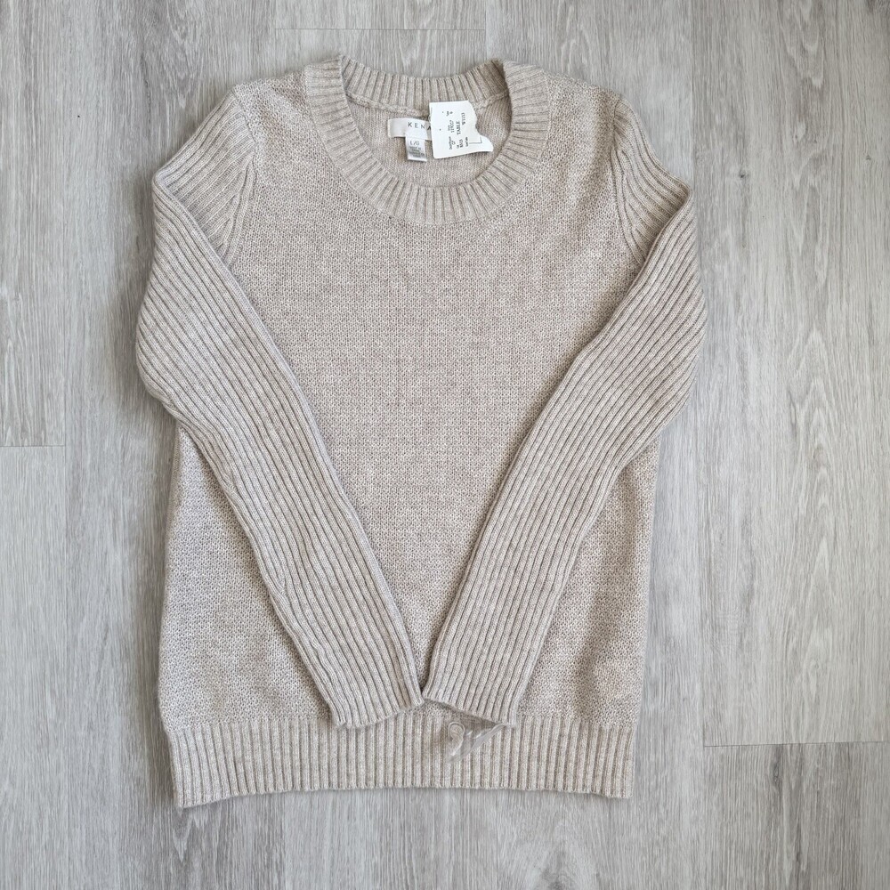 KENAR Sweater Angora Rabbit Hair Blend Women's L Oatmeal Beige Soft Pullover NWT